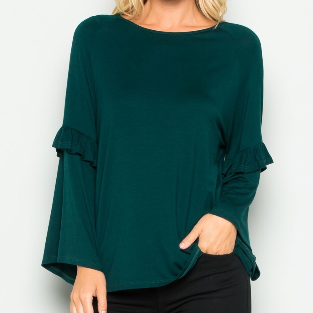 Hunter green bell sleeve top.